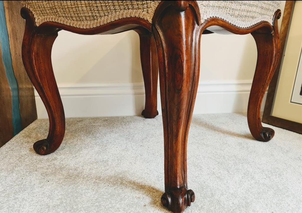 A Victorian rosewood dressing stool, length 48cm, depth 48cm, height 42cm